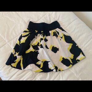 Express Black and Yellow Floral Skater Skirt
